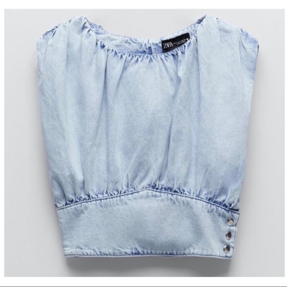 Zara Draped denim Top - Picture 1 of 5